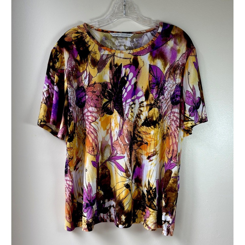 Peter Nygard Top 1X Purple Yellow Floral Party Lily Classic
